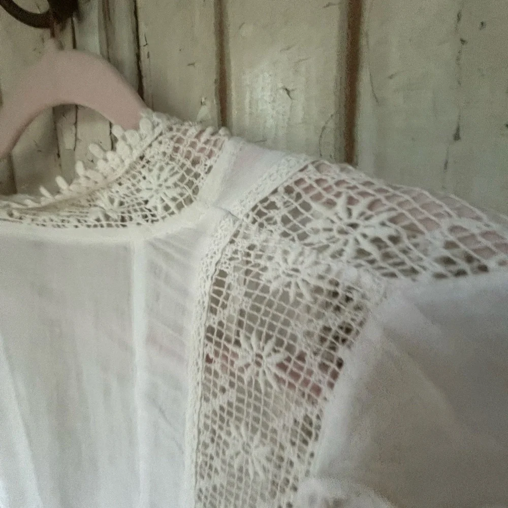 Free People White Lace boho  Dress size large belted waist - Picture 6 of 11